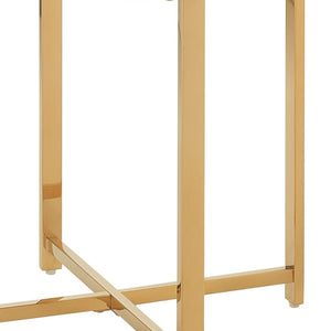 Homeroots 22" Gold Glass And Stainless Steel Round Mirrored End Table Gold  528628