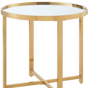 Homeroots 22" Gold Glass And Stainless Steel Round Mirrored End Table Gold  528628