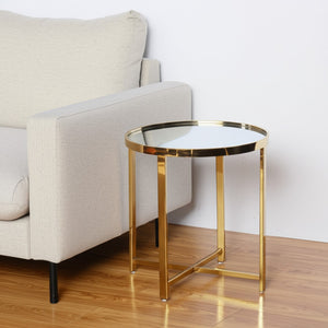 HomeRoots 22" Glamorous Glass and Stainless Steel Round Mirrored End Table - Chic Accent for Any Space Gold 528628