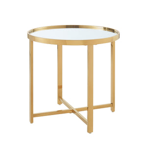 Homeroots 22" Gold Glass And Stainless Steel Round Mirrored End Table Gold  528628