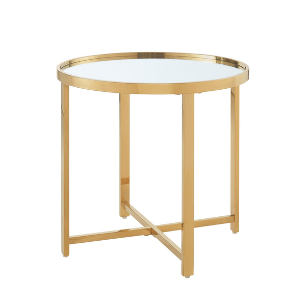 Homeroots 22" Gold Glass And Stainless Steel Round Mirrored End Table Gold  528628