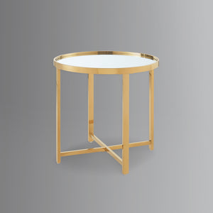 Homeroots 22" Gold Glass And Stainless Steel Round Mirrored End Table Gold  528628