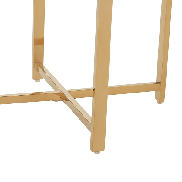 Homeroots 22" Gold Glass And Stainless Steel Round Mirrored End Table Gold  528628