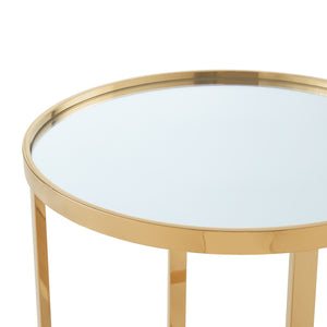 Homeroots 22" Gold Glass And Stainless Steel Round Mirrored End Table Gold  528628