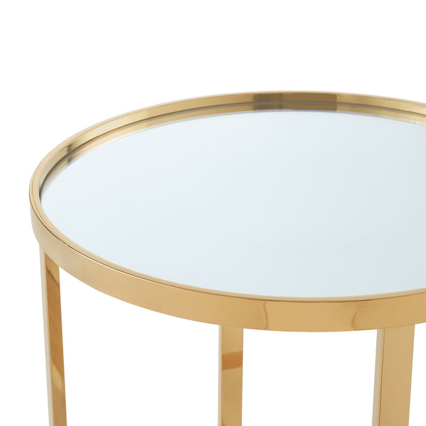 Homeroots 22" Gold Glass And Stainless Steel Round Mirrored End Table Gold  528628