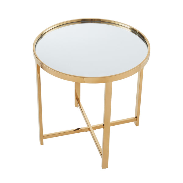 Homeroots 22" Gold Glass And Stainless Steel Round Mirrored End Table Gold  528628