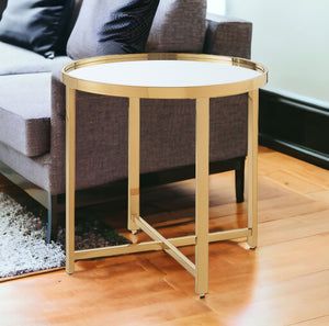 Homeroots 22" Gold Glass And Stainless Steel Round Mirrored End Table Gold  528628