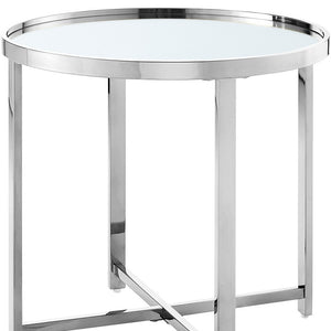 Homeroots 22" Silver Glass And Stainless Steel Round Mirrored End Table Chrome  528629