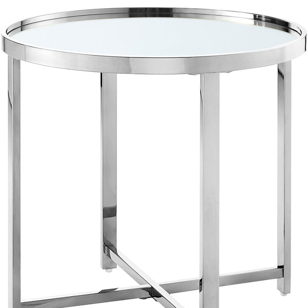 Homeroots 22" Silver Glass And Stainless Steel Round Mirrored End Table Chrome  528629