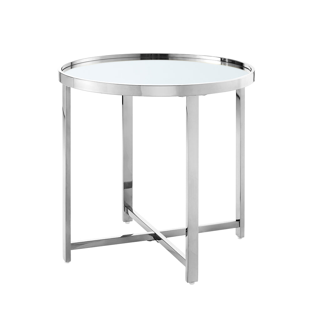 Homeroots 22" Silver Glass And Stainless Steel Round Mirrored End Table Chrome  528629