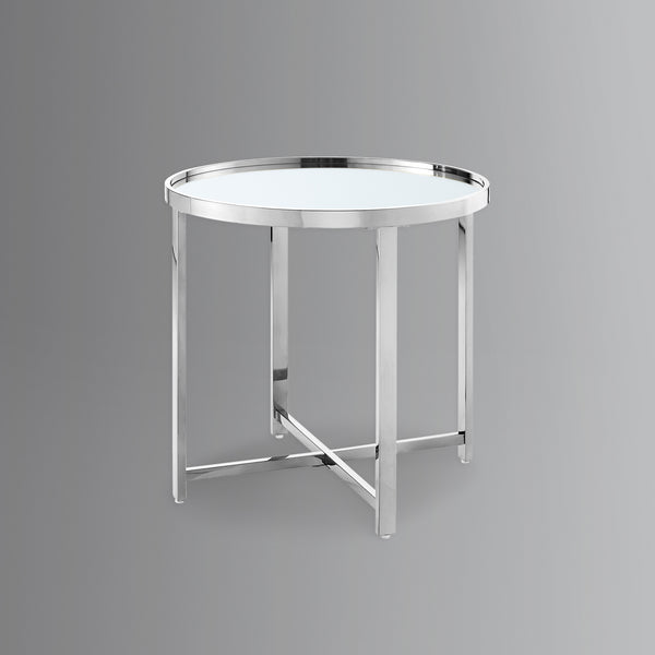 Homeroots 22" Silver Glass And Stainless Steel Round Mirrored End Table Chrome  528629