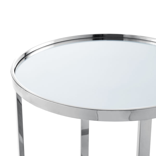 Homeroots 22" Silver Glass And Stainless Steel Round Mirrored End Table Chrome  528629