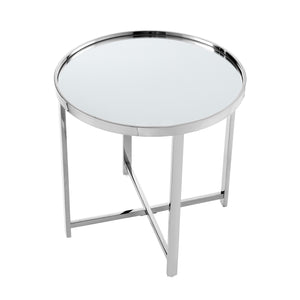 Homeroots 22" Silver Glass And Stainless Steel Round Mirrored End Table Chrome  528629