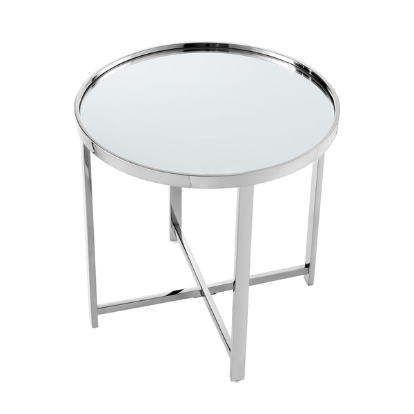 Homeroots 22" Silver Glass And Stainless Steel Round Mirrored End Table Chrome  528629