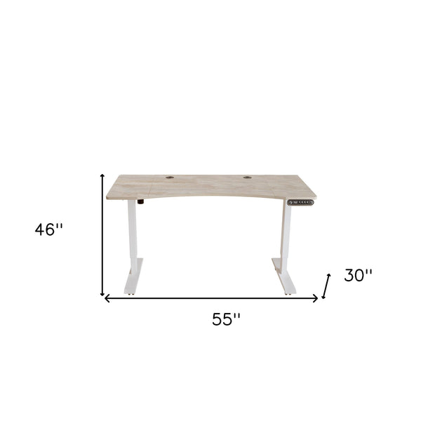 Homeroots 55" Adjustable Light Khaki And White Computer Desk   528667