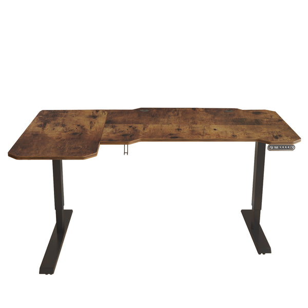 Homeroots 59" Adjustable Brown And Black L Shape Computer Desk   528669