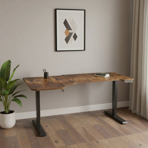 HomeRoots 59" Adjustable L-Shaped Computer Desk - Modern Rustic Design, Ergonomic Height, Durable Steel Frame 528669