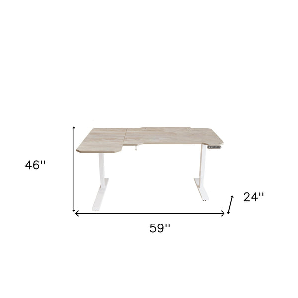 Homeroots 59" Adjustable Light Khaki And White L Shape Standing Desk   528670