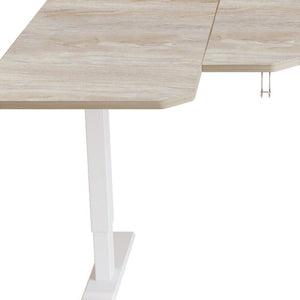 Homeroots 59" Adjustable Light Khaki And White L Shape Standing Desk   528670