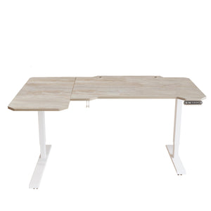 Homeroots 59" Adjustable Light Khaki And White L Shape Standing Desk   528670
