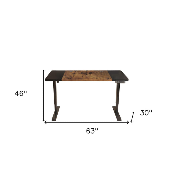 Homeroots 63" Adjustable Brown And Black Standing Desk   528671