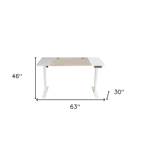 Homeroots 63" Adjustable Natural And White Computer Desk   528672