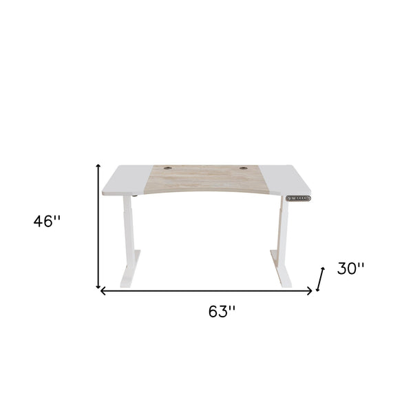 Homeroots 63" Adjustable Brown And White Standing Desk   528674