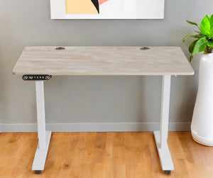 HomeRoots Adjustable Light Khaki & White Rolling Computer Desk with Stainless Steel Frame for Ergonomic Flexibility 528676