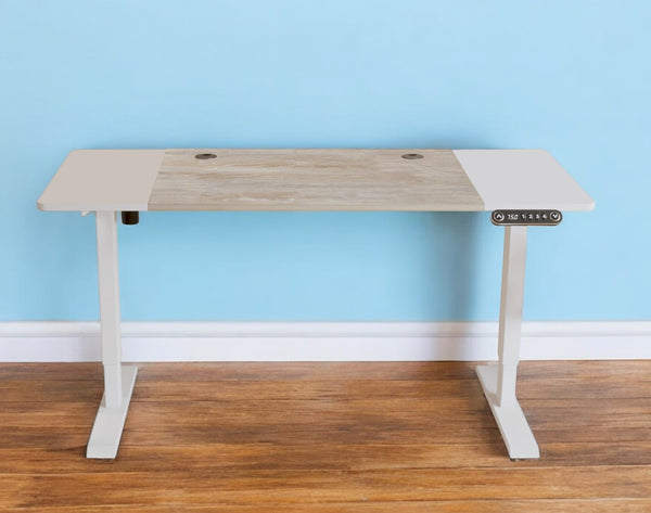 Homeroots 55" Adjustable White And Natural And White Computer Desk   528678