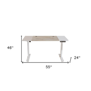 Homeroots 55" Adjustable White And Natural And White Computer Desk   528678