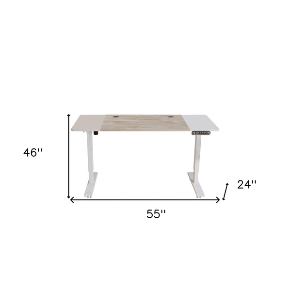 Homeroots 55" Adjustable White And Natural And White Computer Desk   528678