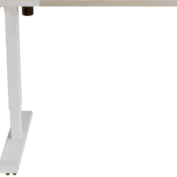 Homeroots 55" Adjustable White And Natural And White Computer Desk   528678