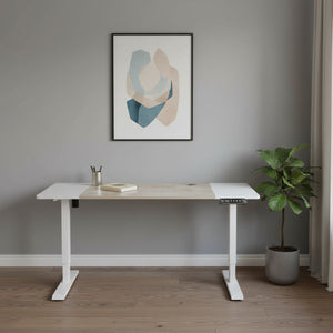 HomeRoots Adjustable Rolling Computer Desk with White & Natural Wood Finish and Stainless Steel Accents 528678