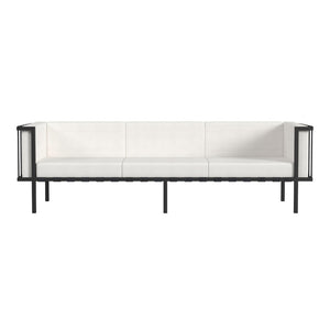 HomeRoots 77" Modern Black Iron Patio Sofa with Weather-Resistant Cushions for Stylish Outdoor Comfort 528681