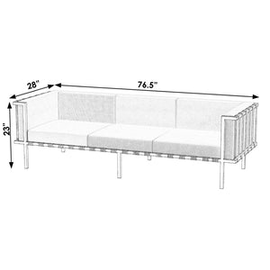 HomeRoots 77" Modern Black Iron Patio Sofa with Weather-Resistant Cushions for Stylish Outdoor Comfort 528681