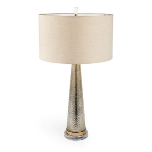 HomeRoots 32" Silver Metallic Glass Table Lamp with Beige Drum Shade - Modern Elegance for Any Room 528683