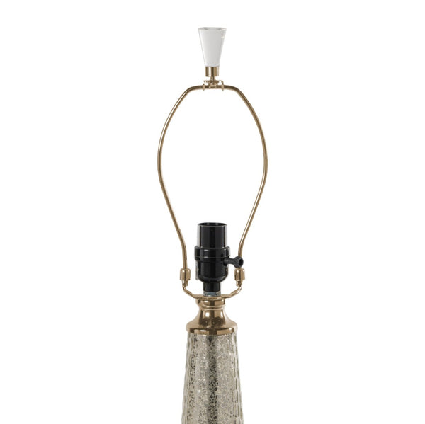 HomeRoots 32" Silver Metallic Glass Table Lamp with Beige Drum Shade - Modern Elegance for Any Room 528683