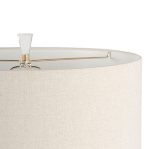 HomeRoots 32" Silver Metallic Glass Table Lamp with Beige Drum Shade - Modern Elegance for Any Room 528683