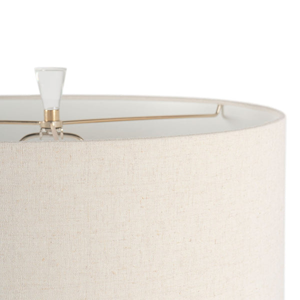 HomeRoots 32" Silver Metallic Glass Table Lamp with Beige Drum Shade - Modern Elegance for Any Room 528683