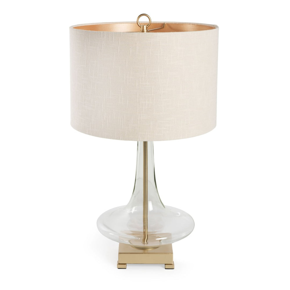 HomeRoots 26" Clear Glass LED Table Lamp – Elegant Beige Drum Shade for Modern & Coastal Décor, Ideal Lighting 528684
