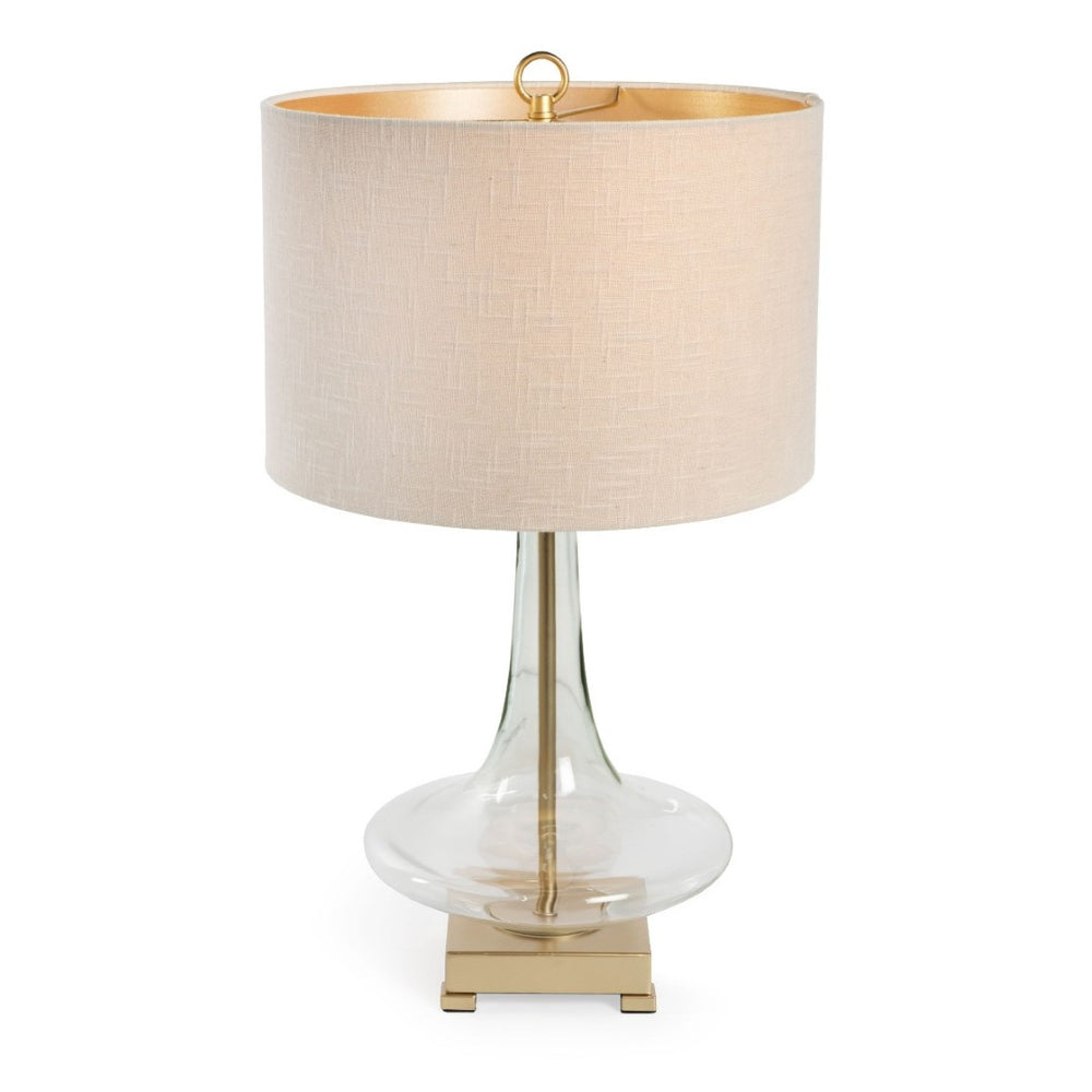 HomeRoots 26" Clear Glass LED Table Lamp – Elegant Beige Drum Shade for Modern & Coastal Décor, Ideal Lighting 528684