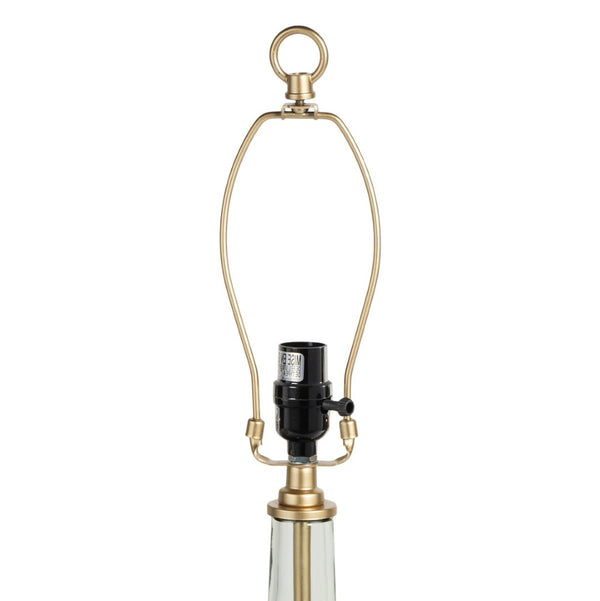 HomeRoots 26" Clear Glass LED Table Lamp – Elegant Beige Drum Shade for Modern & Coastal Décor, Ideal Lighting 528684