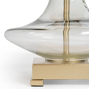 HomeRoots 26" Clear Glass LED Table Lamp – Elegant Beige Drum Shade for Modern & Coastal Décor, Ideal Lighting 528684