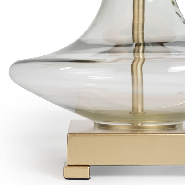 HomeRoots 26" Clear Glass LED Table Lamp – Elegant Beige Drum Shade for Modern & Coastal Décor, Ideal Lighting 528684