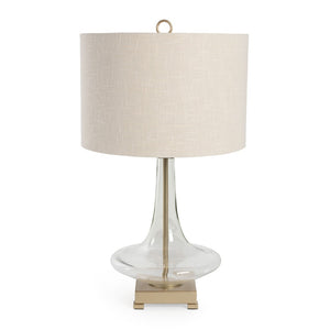 HomeRoots 26" Clear Glass LED Table Lamp – Elegant Beige Drum Shade for Modern & Coastal Décor, Ideal Lighting 528684