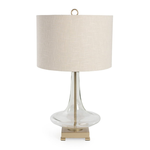 HomeRoots 26" Clear Glass LED Table Lamp – Elegant Beige Drum Shade for Modern & Coastal Décor, Ideal Lighting 528684