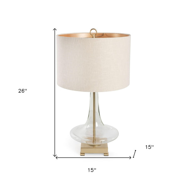 HomeRoots 26" Clear Glass LED Table Lamp – Elegant Beige Drum Shade for Modern & Coastal Décor, Ideal Lighting 528684