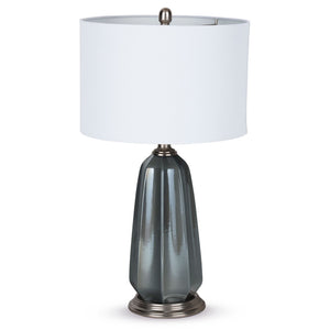 HomeRoots 28" Blue Gray Ceramic LED Table Lamp with Elegant White Shade for Modern Home Decor and Ambiance 528685