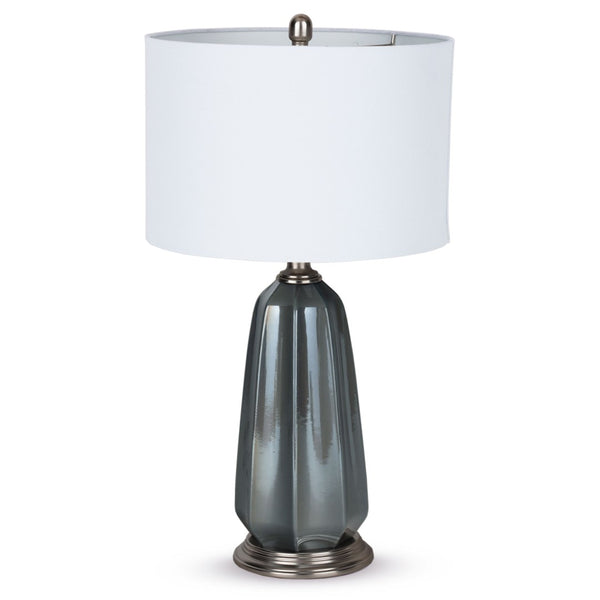 HomeRoots 28" Blue Gray Ceramic LED Table Lamp with Elegant White Shade for Modern Home Decor and Ambiance 528685