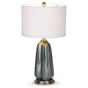 HomeRoots 28" Blue Gray Ceramic LED Table Lamp with Elegant White Shade for Modern Home Decor and Ambiance 528685